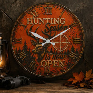 Reloj Redondo Grande Hunting Season Rustic Deer Whitetail Hunter Gift