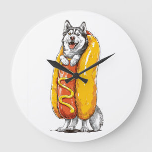 Reloj Redondo Grande Husky de perro caliente � Disfraz divertido de com