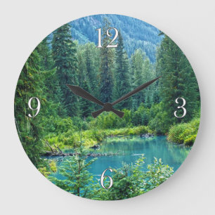Reloj Redondo Grande Hyder Alaska Scenic Forest & Lake Clock
