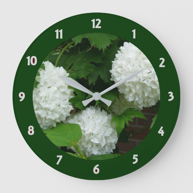 Reloj Redondo Grande Hydrangea Blanca Annabelle Flor Plage Floral (Anverso)