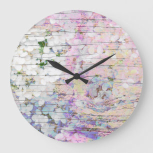 Reloj Redondo Grande Hydrangea Moda de cosecha floral País rosa
