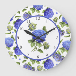 Reloj Redondo Grande Hydrangeas Azules Por Todas Partes