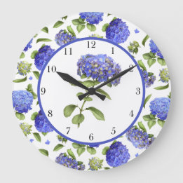 Reloj Redondo Grande Hydrangeas Azules Por Todas Partes