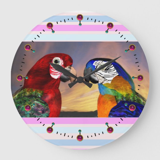 RELOJ REDONDO GRANDE HYPER PARROTS / RED AND BLUE ARA (Anverso)