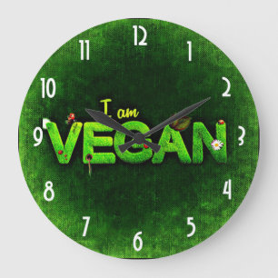 Reloj Redondo Grande I Am Vegan Written With A Grassy Nature Texture