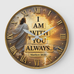 Reloj Redondo Grande I Am With You Always Christian Matthew 28:20 Bible