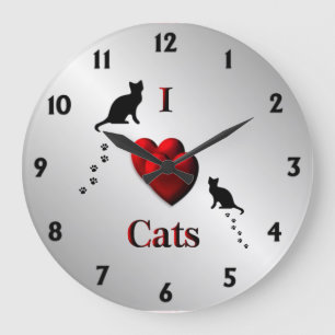 Reloj Redondo Grande I Heart Cats Wall Clock