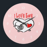 Reloj Redondo Grande I Love Ewe Romantic Quotes<br><div class="desc">I Love Ewe. This cute and cuddly sheep design is a fun and playful way to share your love on Valentine's Day, Mother's Day, Birthdays or any special occasion. Tags: "i love you", "happy valentines day", "cute red and white stripes", "playful romantic fun", "i love ewe" "funny whimsical sheep", "birthday...</div>