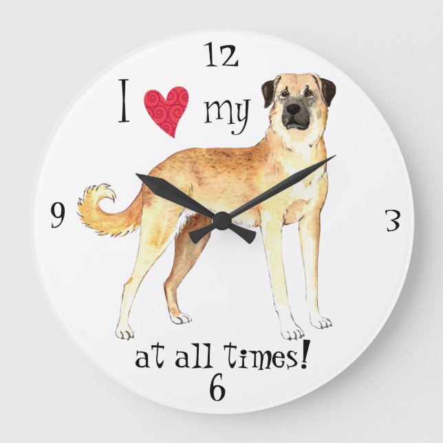Reloj Redondo Grande I Love my Anatolian Shepherd Dog (Anverso)