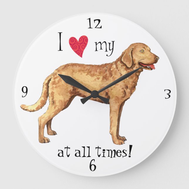Reloj Redondo Grande I Love my Chesapeake Bay Retriever (Anverso)