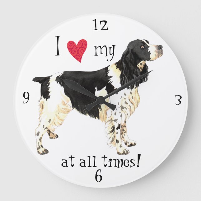 Reloj Redondo Grande I Love my English Springer Spaniel (Anverso)