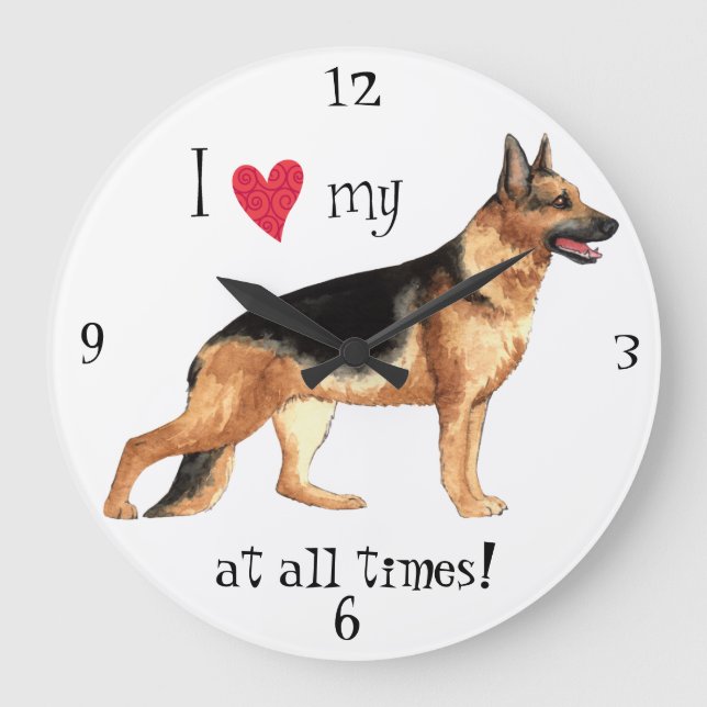 Reloj Redondo Grande I Love my GSD (Anverso)