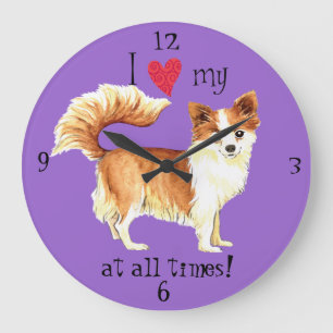 Reloj Redondo Grande I Love my Long Coat Chihuahua