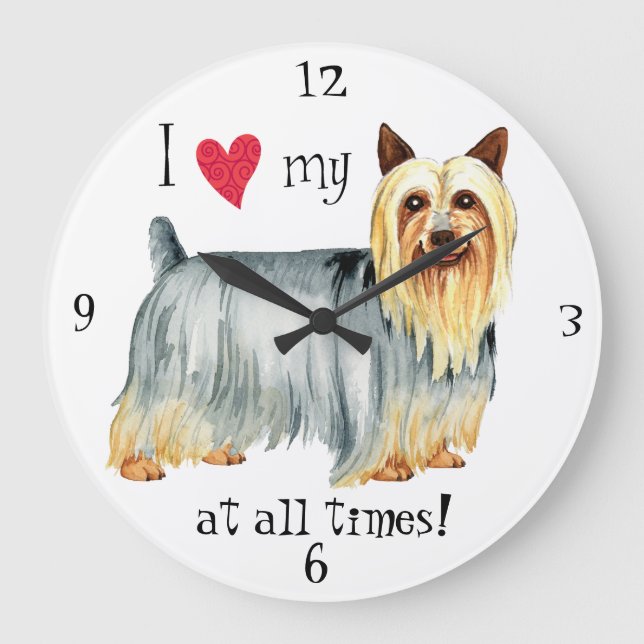 Reloj Redondo Grande I Love my Silky Terrier (Anverso)