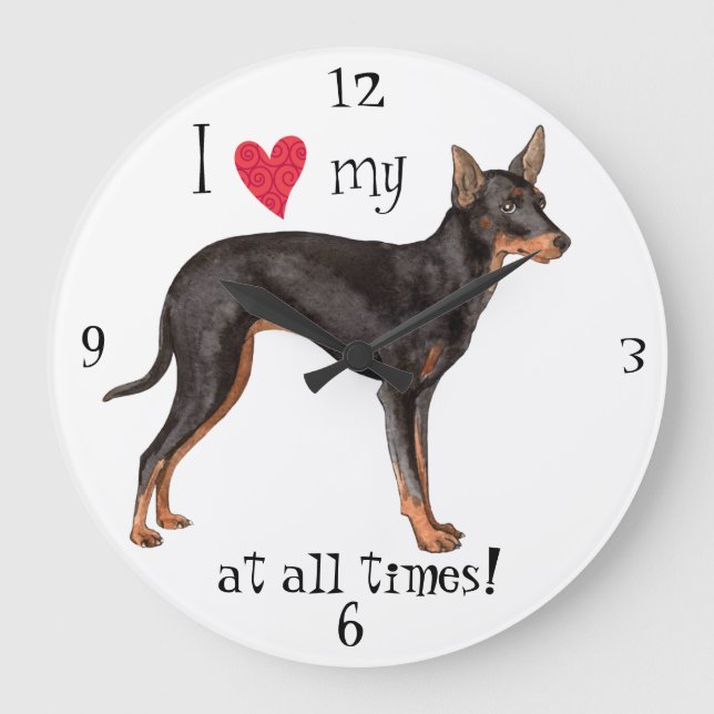 Reloj Redondo Grande I Love my Toy Manchester Terrier (Anverso)