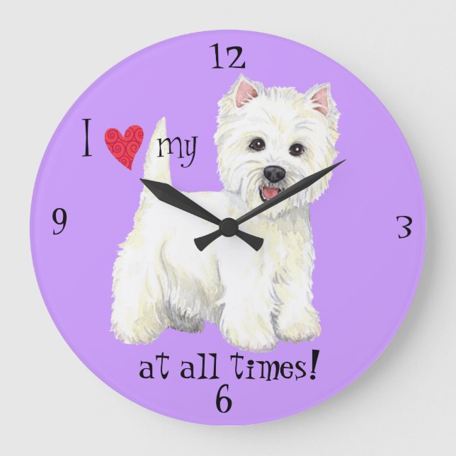 Reloj Redondo Grande I Love my Westie (Anverso)
