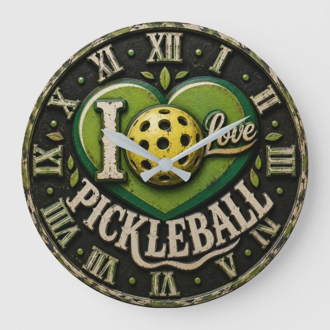 Reloj Redondo Grande I Love Pickleball  (Anverso)