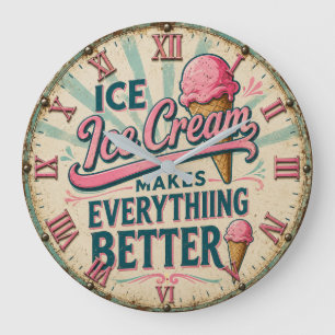 Reloj Redondo Grande Ice Cream Cream Shop Decor  Retro Dessert Kitchen 