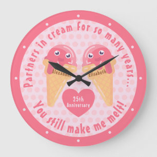 Reloj Redondo Grande Ice Cream Scoops Cute Romántico El día de San Vale