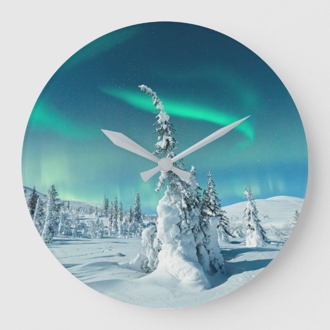 Reloj Redondo Grande Ice & Snow | Northern Lights, Lapland, Finland (Anverso)