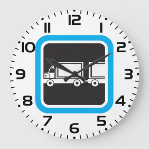 Reloj Redondo Grande Icono Azul de Camión y Remolque