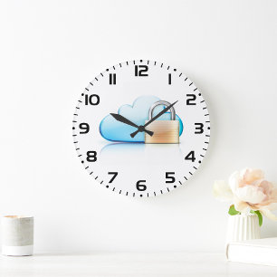 Reloj Redondo Grande Icono de almacenamiento en la nube seguro con cerr