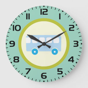 Reloj Redondo Grande Icono de Autobús Escolar Azul Pastel Lindo