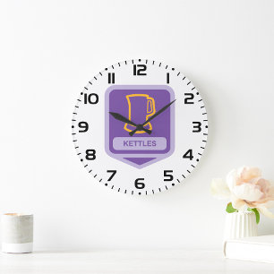 Reloj Redondo Grande Icono de Hervidores Modernos de Morado y Amarillo
