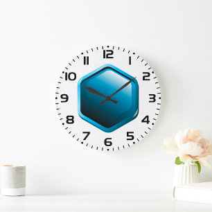 Reloj Redondo Grande Icono de Hexágono Azul Brillante Geométrico Modern