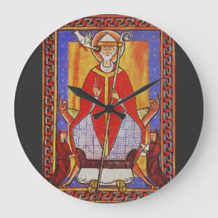Reloj Redondo Grande Icono medieval de San Gregorio Magno