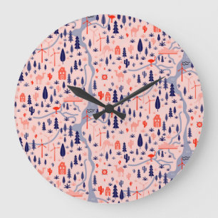 Reloj Redondo Grande Iconos australianos, patrón decorativo impecable.