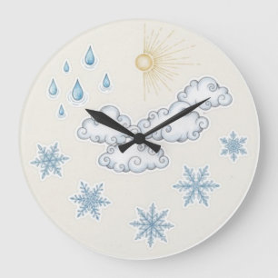 Reloj Redondo Grande Iconos climáticos caprichosos: sol, nubes, lluvia 