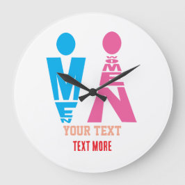 Reloj Redondo Grande Iconos de tipografía de hombres y mujeres: diseño 