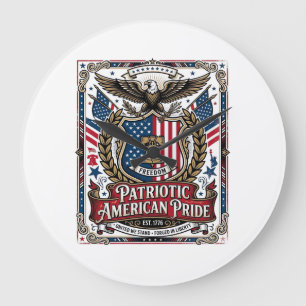 Reloj Redondo Grande Iconos y Símbolos de Escudo de Libertad Patriótica