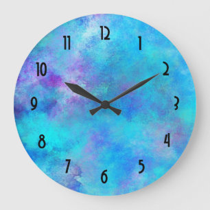 Reloj Redondo Grande Icy Blue and Purple Watercolor Abstract Design