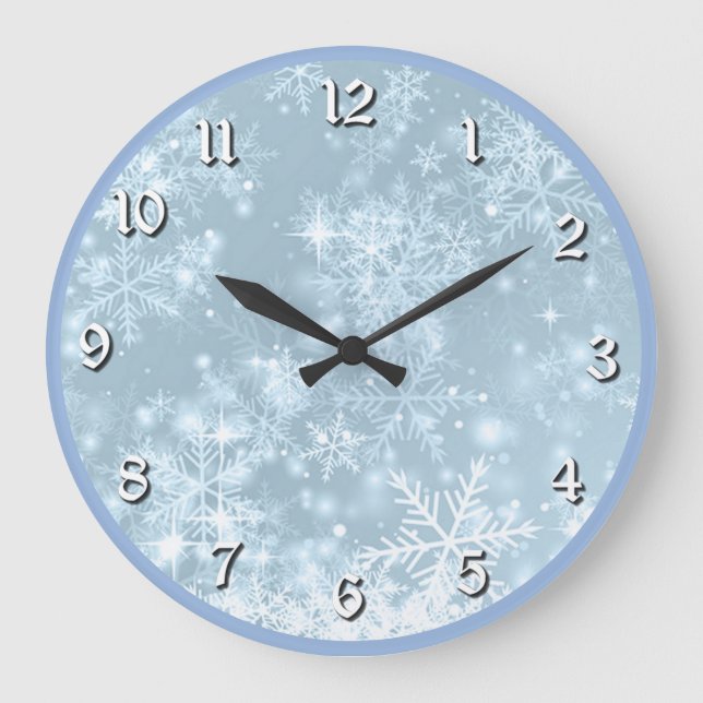 Reloj Redondo Grande Icy Blue Snowflakes (Anverso)