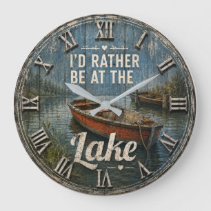Reloj Redondo Grande I'd Rather Be at the Lake House Rustic Vintage