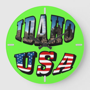 Reloj Redondo Grande Idaho Picture State and Flag USA Textos