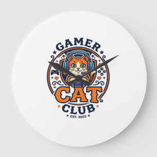 Reloj Redondo Grande Idea de regalo para mamá gata jugadora - Gamer Cat