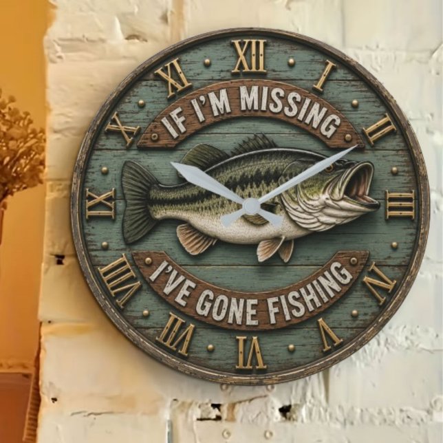 Reloj Redondo Grande  If I'm Missing I've Gone Fishing Fisherman Gift (Subido por el creador)