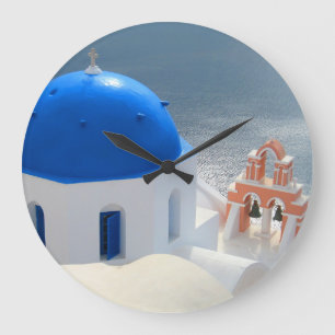Reloj Redondo Grande Iglesia de Santorini por la tarde Sun
