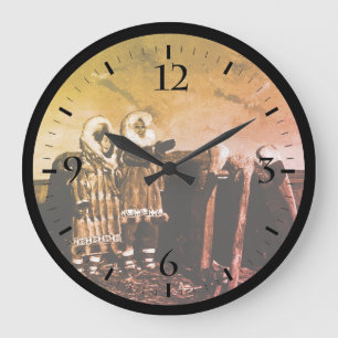 Reloj Redondo Grande Igloo esquimal vestido de piel vintage Alaska árti
