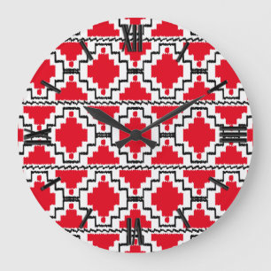 Reloj Redondo Grande Ikat Aztec Pattern - Red, Black and White