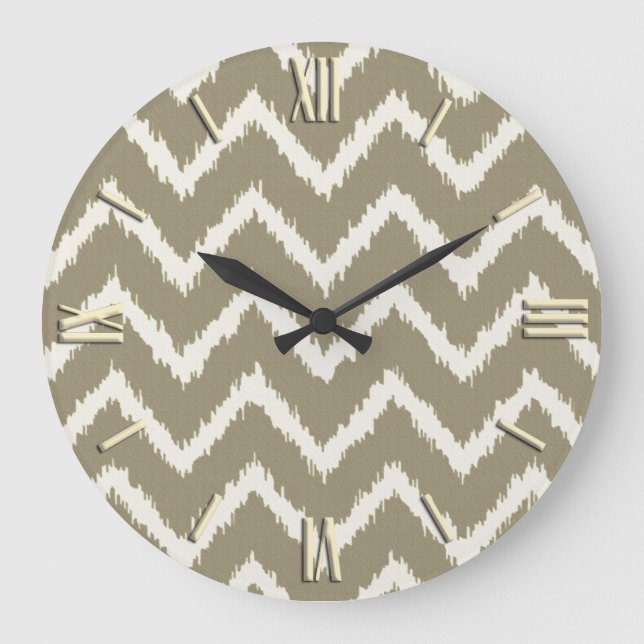 Reloj Redondo Grande Ikat Chevrons - Taupe tan y beige (Anverso)