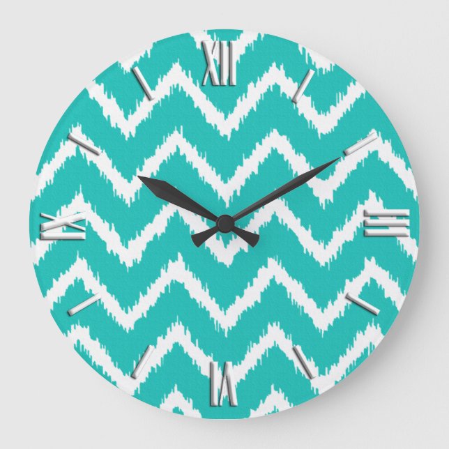 Reloj Redondo Grande Ikat Chevrons - Turquesa y blanco (Anverso)