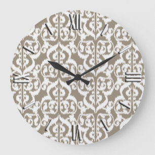 Reloj Redondo Grande Ikat Damask morisco - beige taupe y blanco