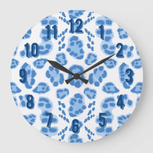 Reloj Redondo Grande Ikat de leopardo en porcelana azul