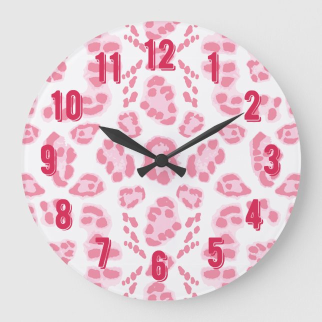 Reloj Redondo Grande Ikat de leopardo en rosa (Anverso)