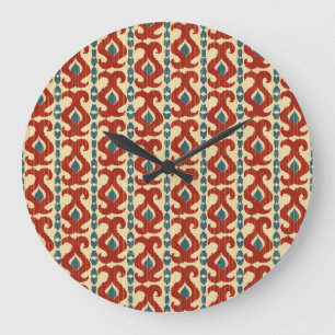 Reloj Redondo Grande Ikat Elegance: Diseño De Patrones Sin Marea.