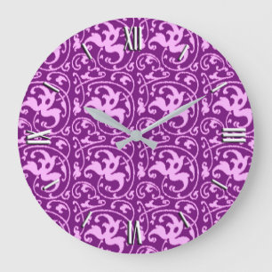 Reloj Redondo Grande Ikat Floral Damask - Orchid and Purple